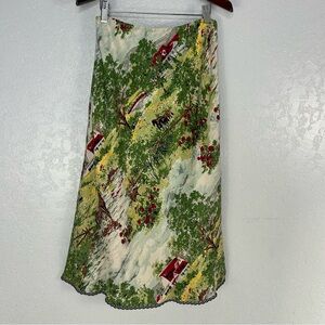Vintage Gap Y2K Barn Equestrian Country Print Silk Slip Pull on Skirt Size 2